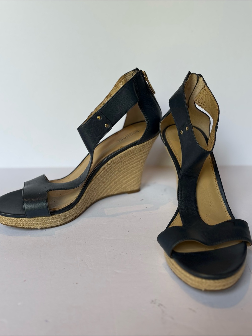 Michael Kors Blue Leather Wedge Espadrille Sandals - Women's Size 9 1/2M T-strap